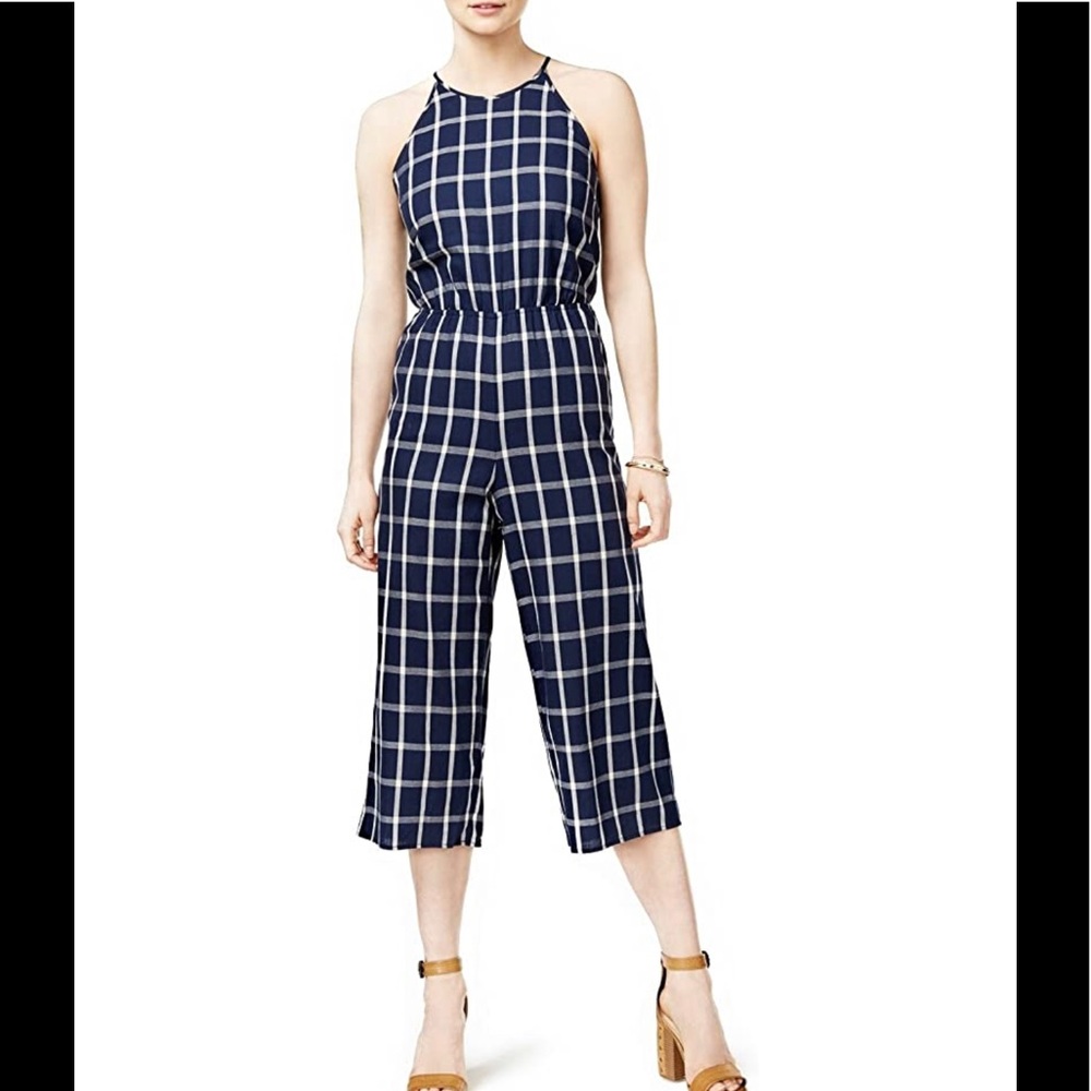 Maison Jules Window Pane Tie Neck Jumpsuit XL NEW - Picture 1 of 3